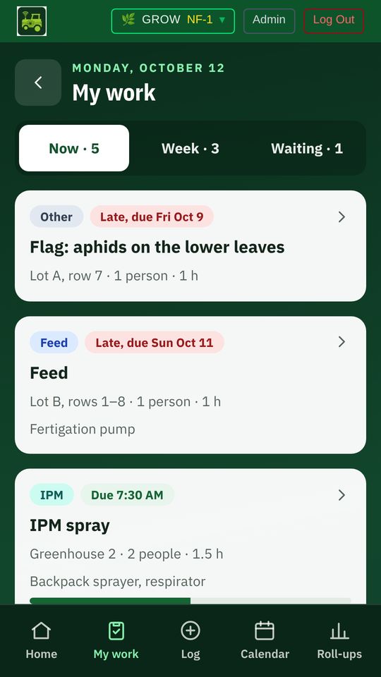 My work: today's jobs with what is late and what is due